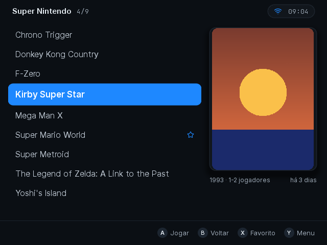 Games screen in the List view
